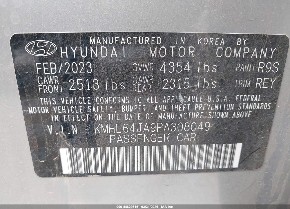 2023 HYUNDAI SONATA SEL VIN: KMHL64JA9PA308049