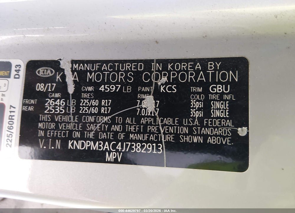 2018 KIA SPORTAGE LX VIN: KNDPM3AC4J7382913