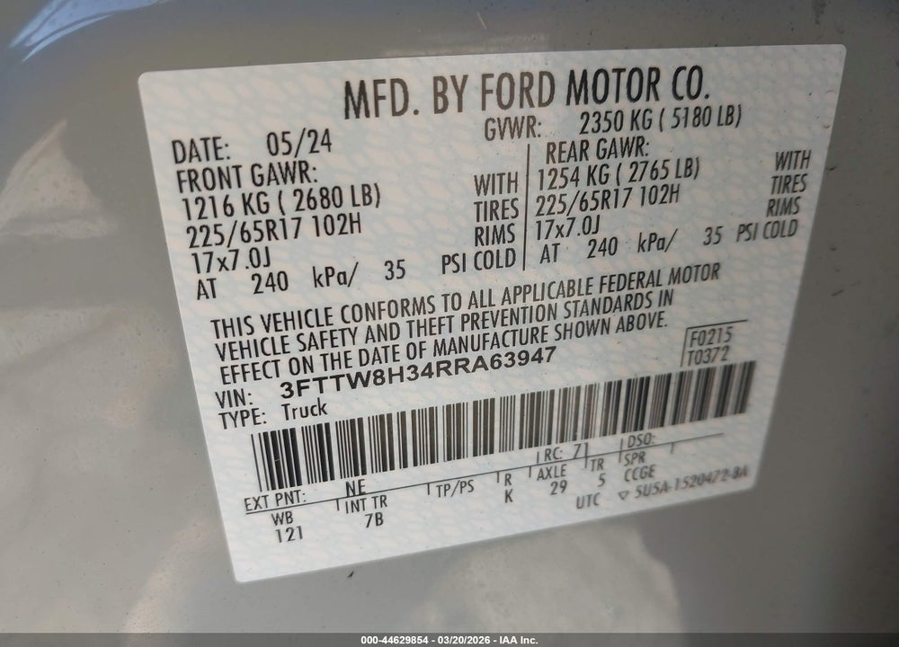 2024 FORD MAVERICK XLT VIN: 3FTTW8H34RRA63947