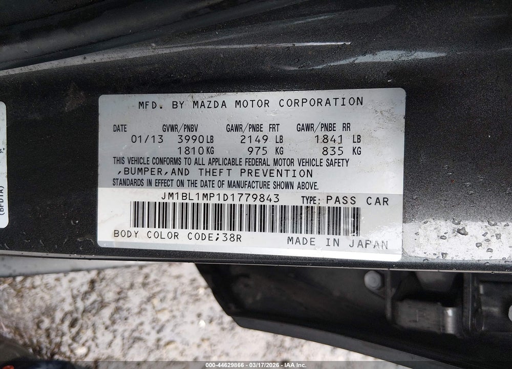 2013 MAZDA 3 I GRAND TOURING VIN: JM1BL1MP1D1779843