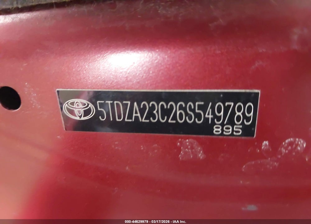 2006 TOYOTA SIENNA LE VIN: 5TDZA23C26S549789