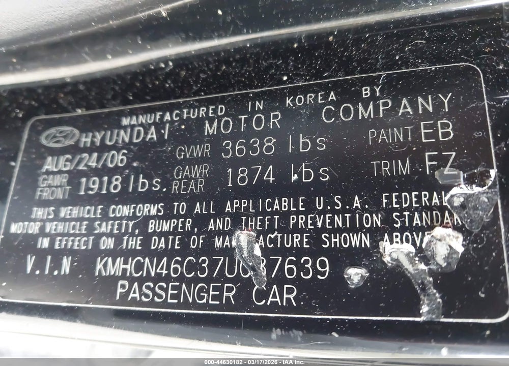 2007 HYUNDAI ACCENT GLS VIN: KMHCN46C37U087639