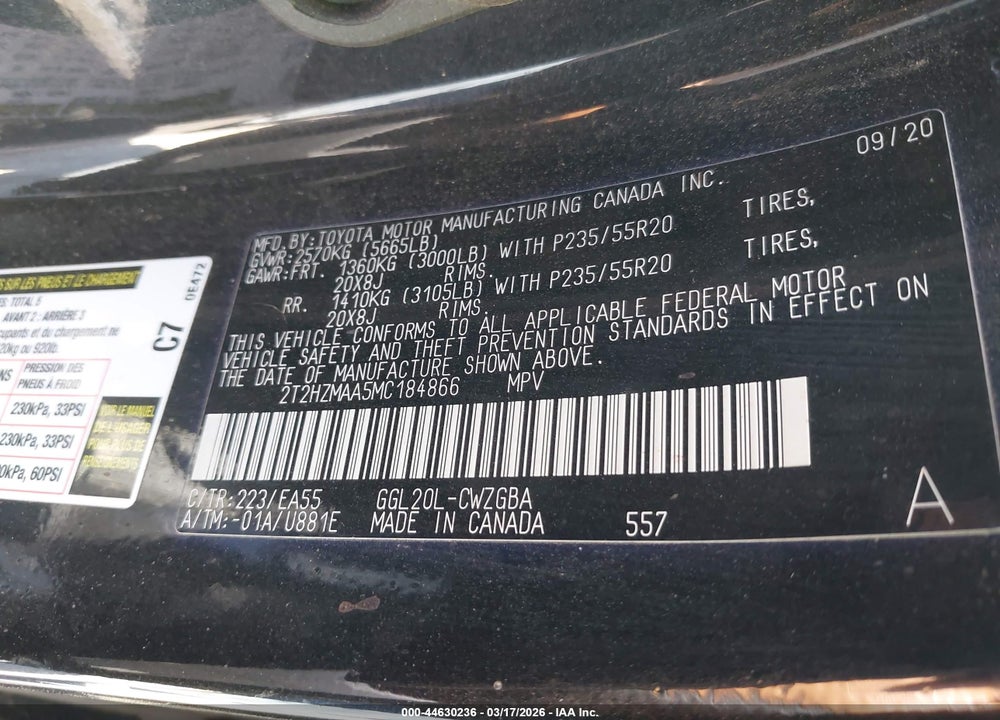 2021 LEXUS RX 350 VIN: 2T2HZMAA5MC184866