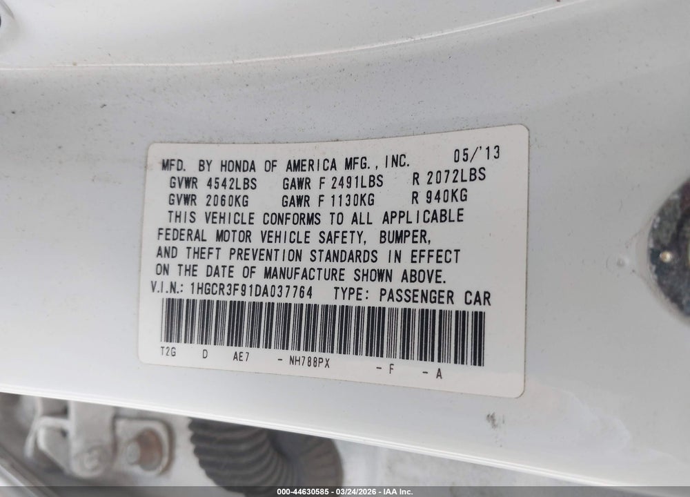 2013 HONDA ACCORD TOURING VIN: 1HGCR3F91DA037764