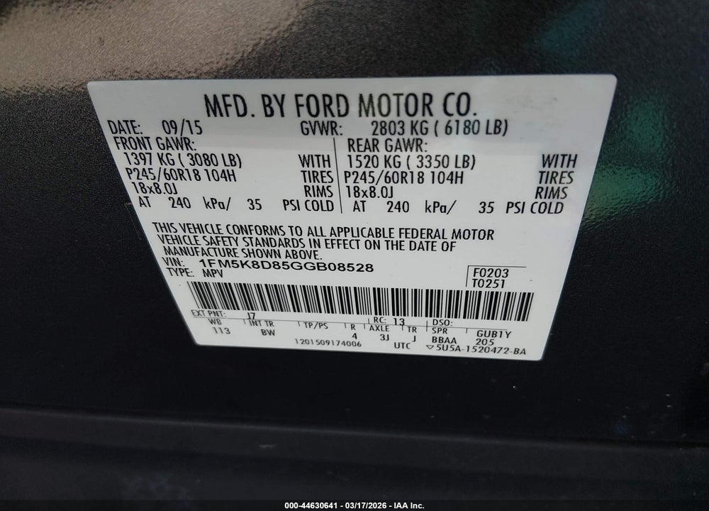 2016 FORD EXPLORER XLT VIN: 1FM5K8D85GGB08528