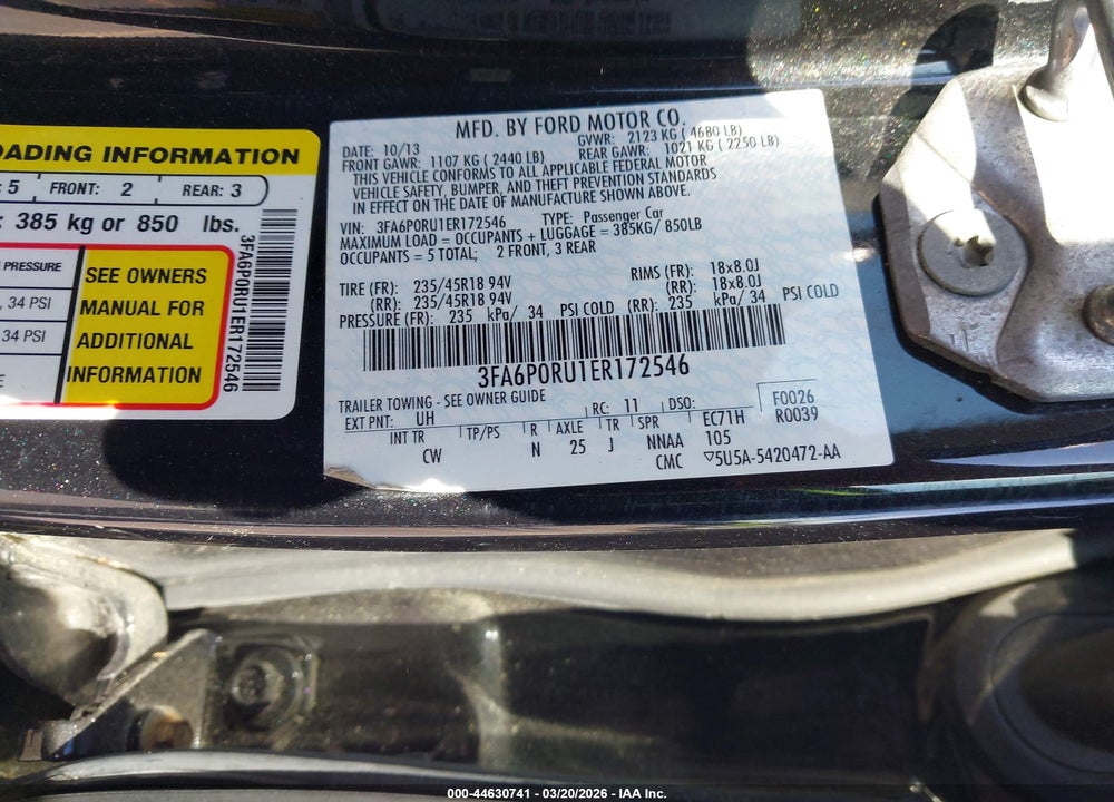 2014 FORD FUSION HYBRID TITANIUM VIN: 3FA6P0RU1ER172546