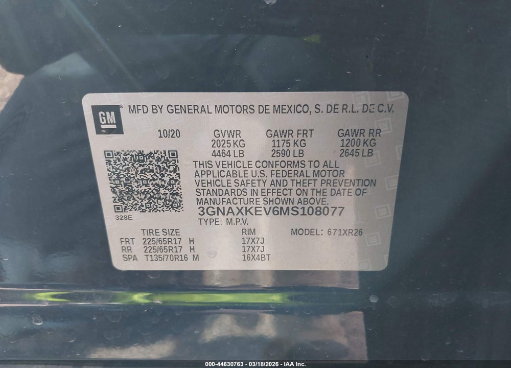 2021 CHEVROLET EQUINOX FWD LT VIN: 3GNAXKEV6MS108077