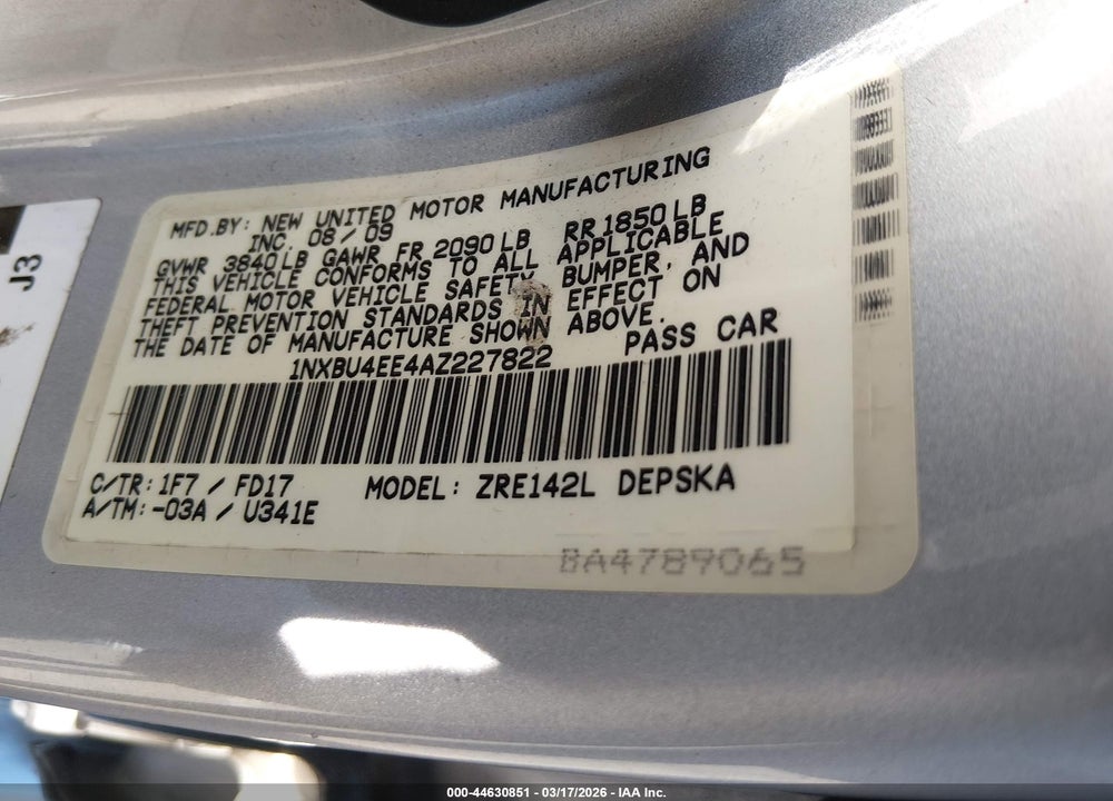 2010 TOYOTA COROLLA S VIN: 1NXBU4EE4AZ227822