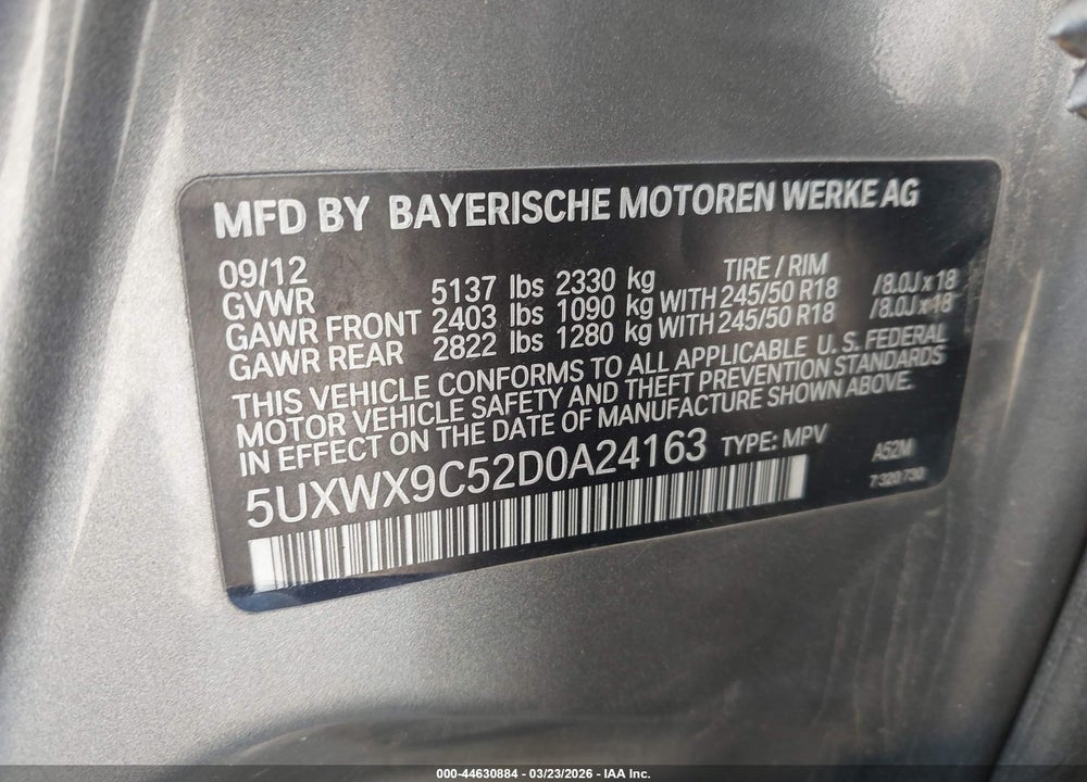 2013 BMW X3 XDRIVE28I VIN: 5UXWX9C52D0A24163