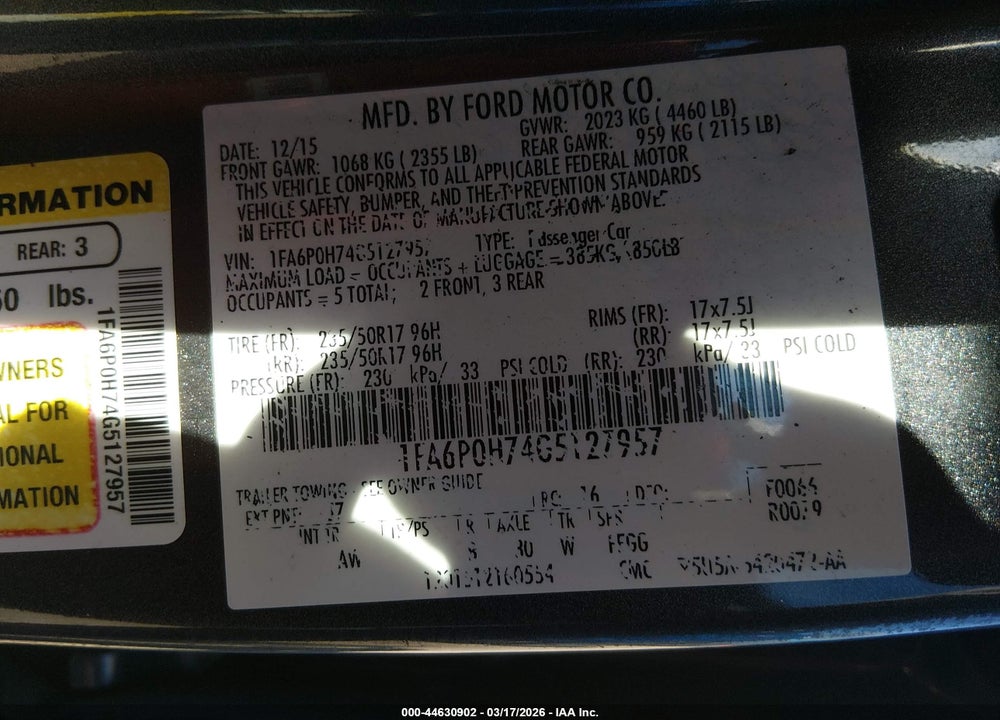 2016 FORD FUSION SE VIN: 1FA6P0H74G5127957