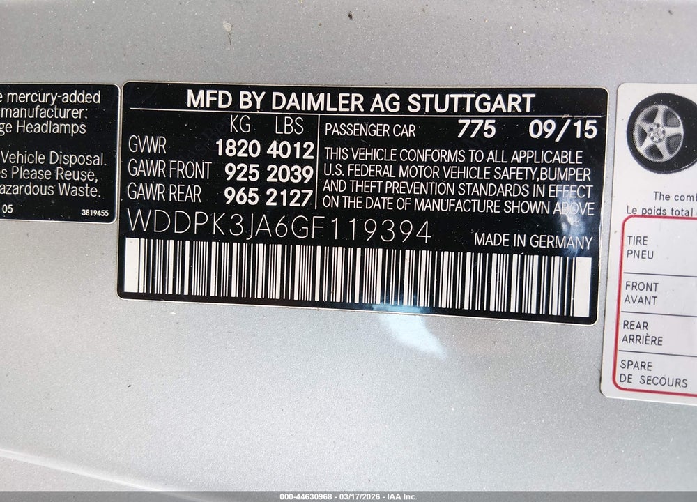 2016 MERCEDES-BENZ SLK 300 VIN: WDDPK3JA6GF119394