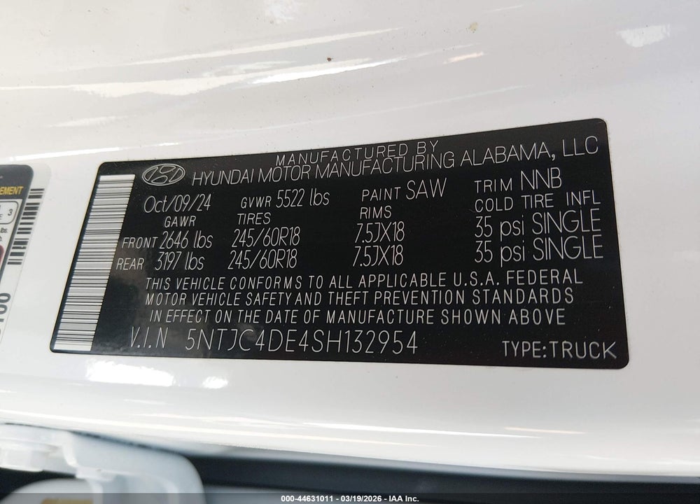 2025 HYUNDAI SANTA CRUZ SEL ACTIVITY VIN: 5NTJC4DE4SH132954