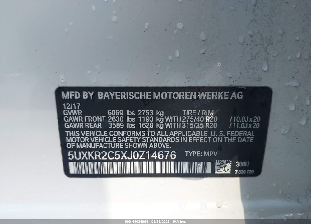 2018 BMW X5 SDRIVE35I VIN: 5UXKR2C5XJ0Z14676
