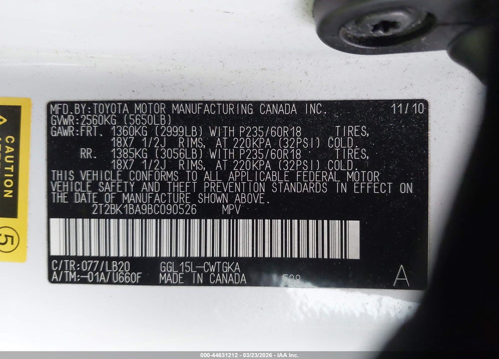 2011 LEXUS RX 350 VIN: 2T2BK1BA9BC090526