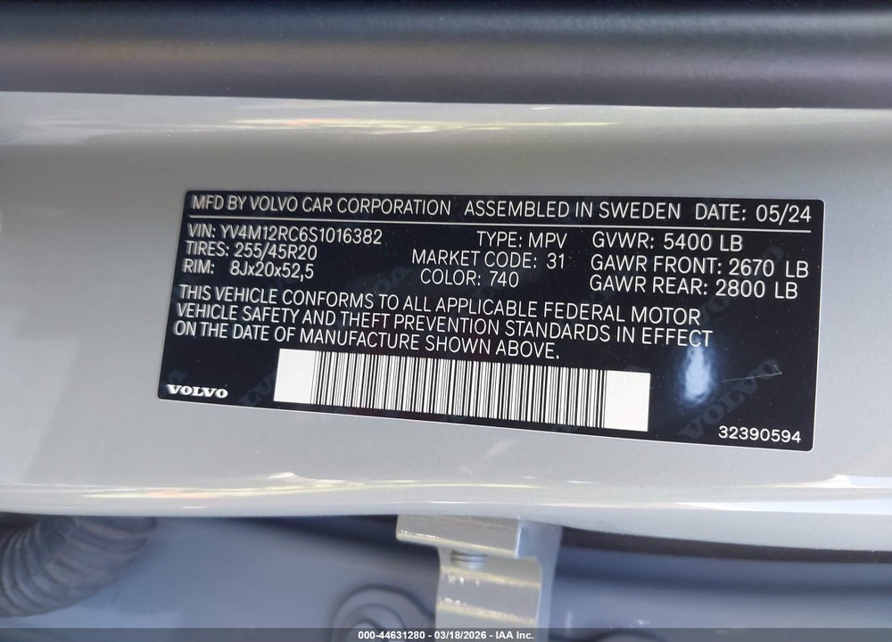 2025 VOLVO XC60 B5 PLUS VIN: YV4M12RC6S1016382
