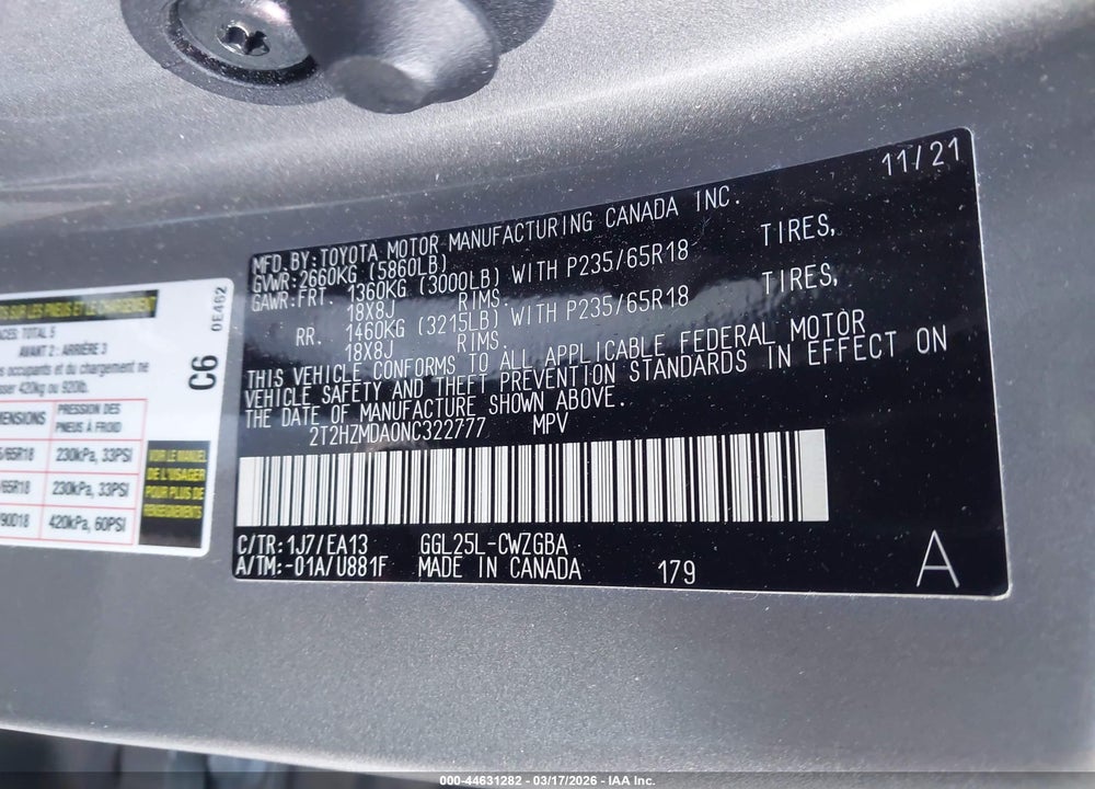2022 LEXUS RX 350 VIN: 2T2HZMDA0NC322777