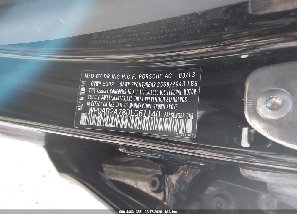 2013 PORSCHE PANAMERA S VIN: WP0AB2A78DL061140