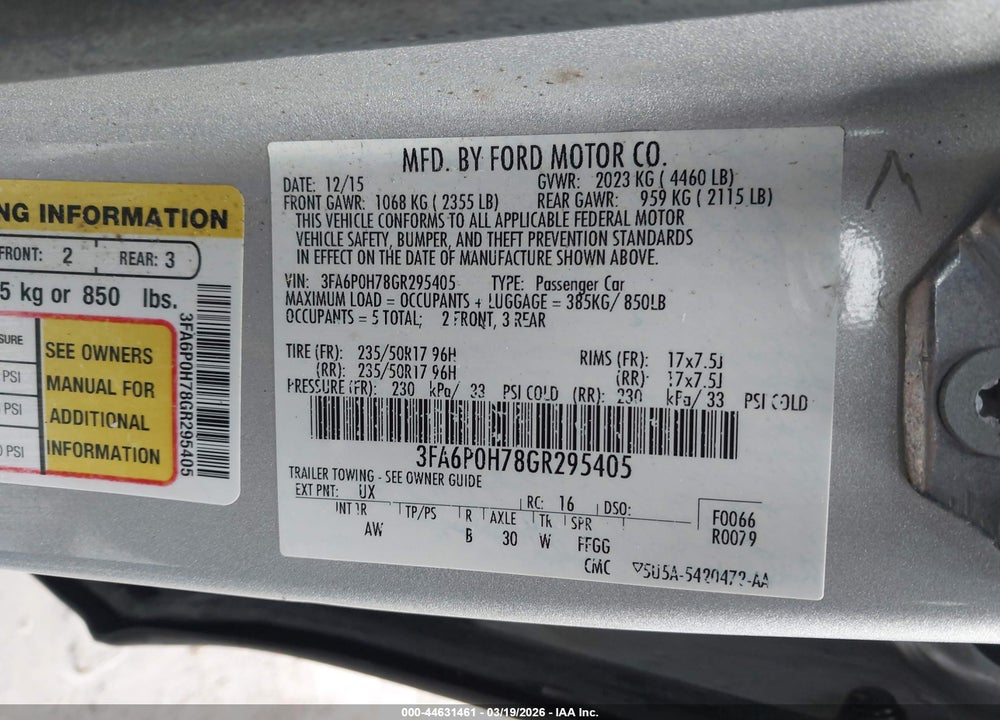 2016 FORD FUSION SE VIN: 3FA6P0H78GR295405