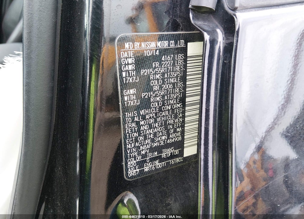 2014 NISSAN JUKE SL VIN: JN8AF5MV3ET484908