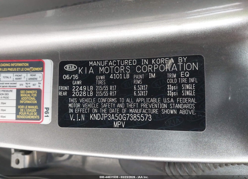 2016 KIA SOUL + VIN: KNDJP3A50G7385573