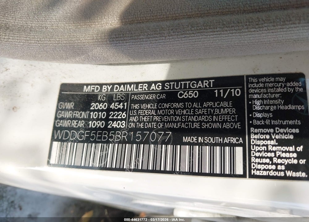 2011 MERCEDES-BENZ C 300 SPORT VIN: WDDGF5EB5BR157077