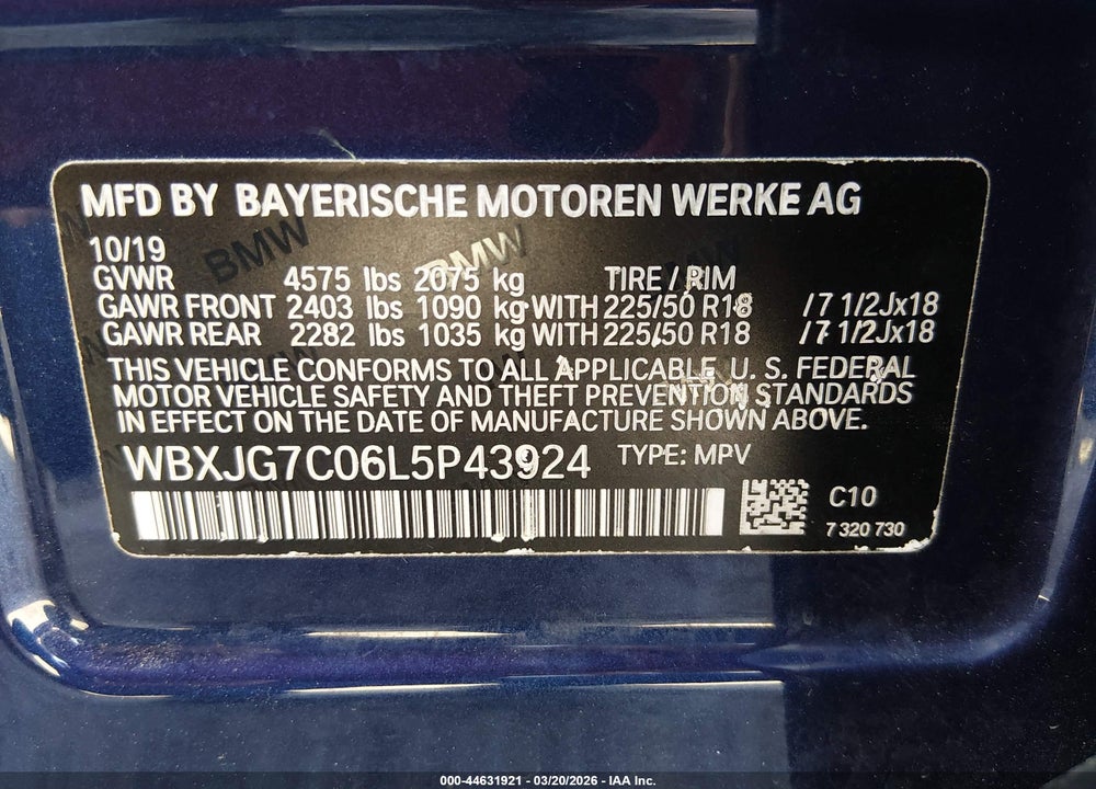 2020 BMW X1 SDRIVE28I VIN: WBXJG7C06L5P43924