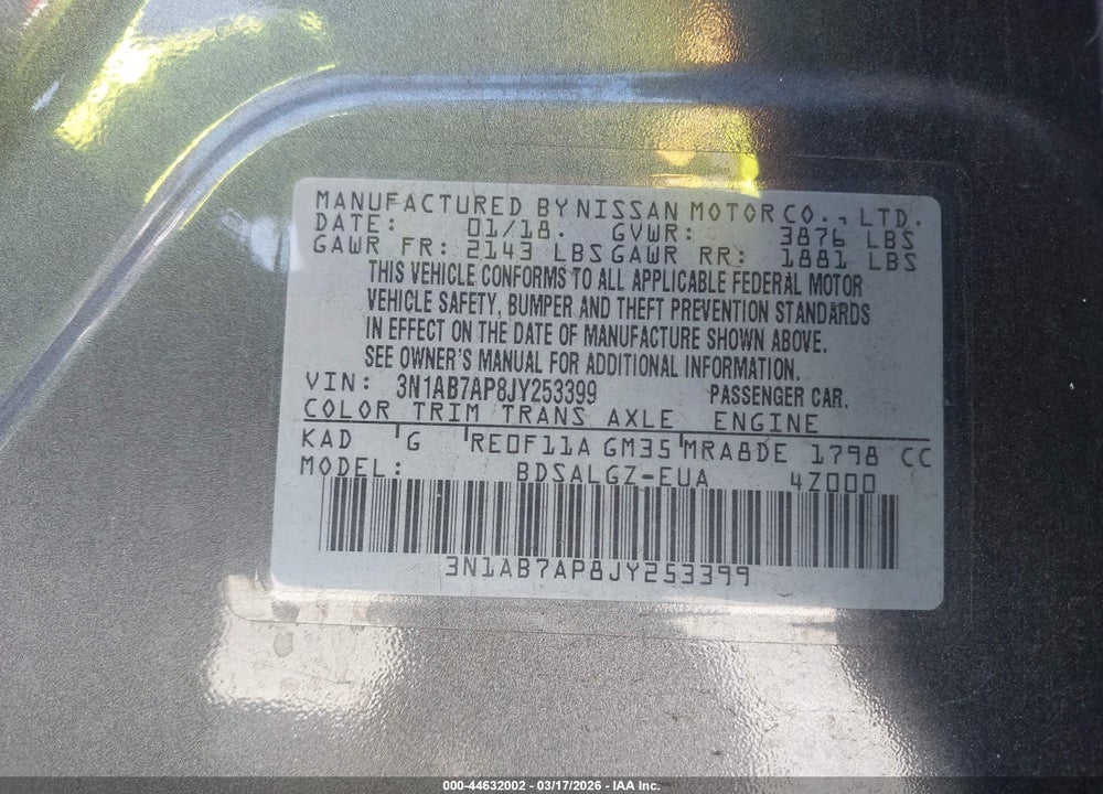 2018 NISSAN SENTRA SL VIN: 3N1AB7AP8JY253399