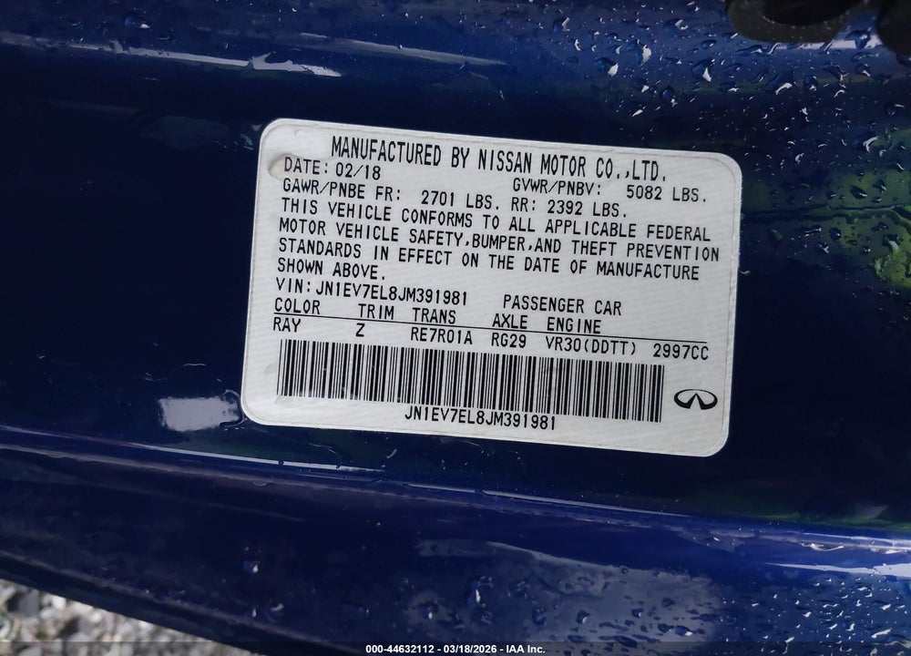 2018 INFINITI Q60 3.0T SPORT VIN: JN1EV7EL8JM391981