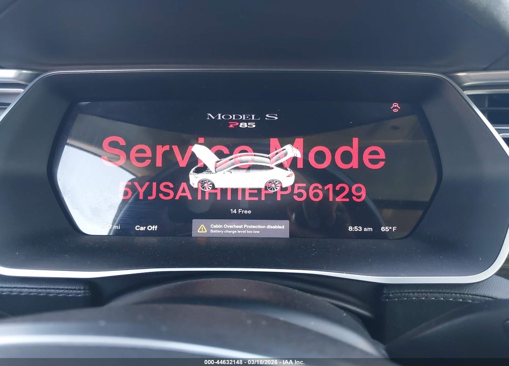 2014 TESLA MODEL S P85 VIN: 5YJSA1H11EFP56129