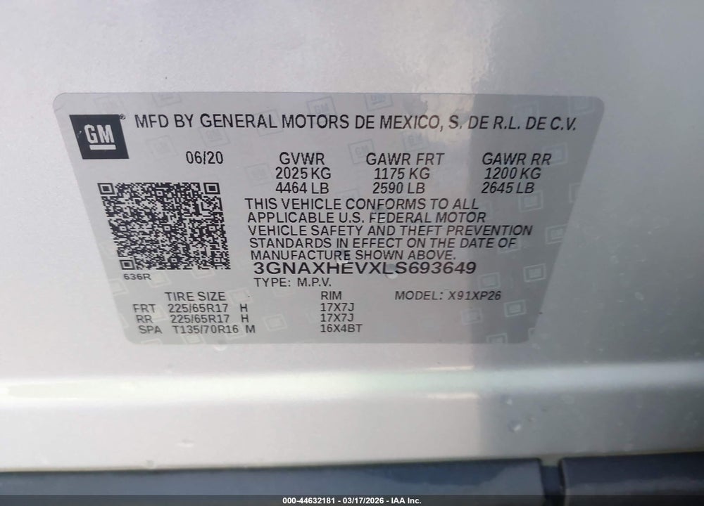 2020 CHEVROLET EQUINOX FWD LS VIN: 3GNAXHEVXLS693649