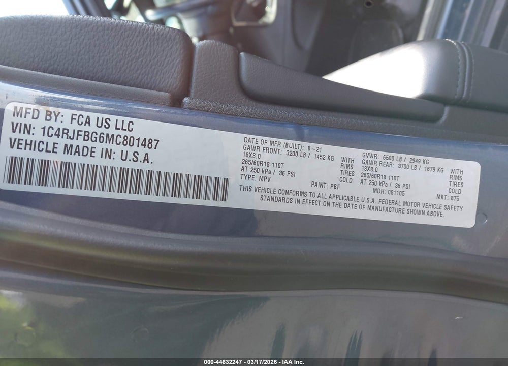 2021 JEEP GRAND CHEROKEE LIMITED 4X4 VIN: 1C4RJFBG6MC801487