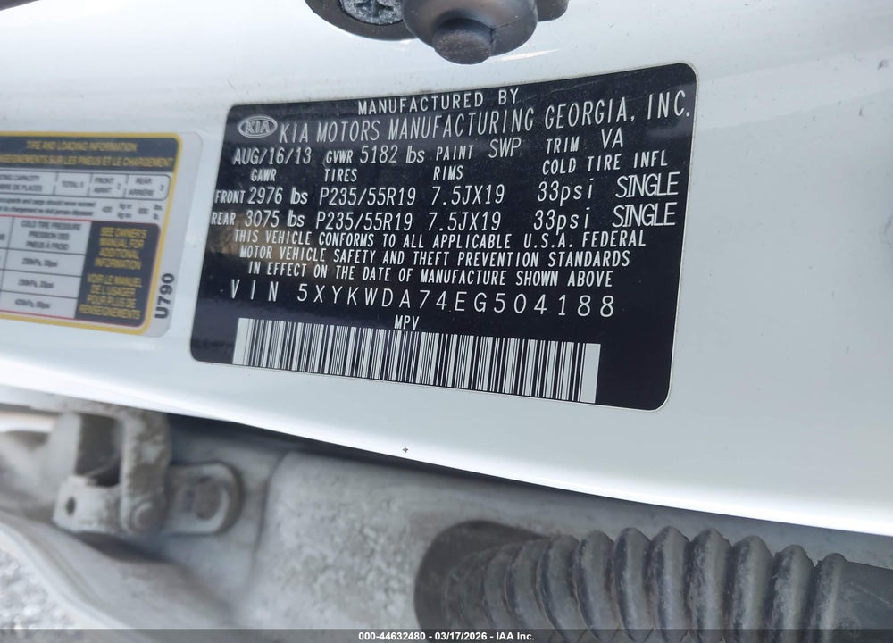 2014 KIA SORENTO LIMITED V6 VIN: 5XYKWDA74EG504188