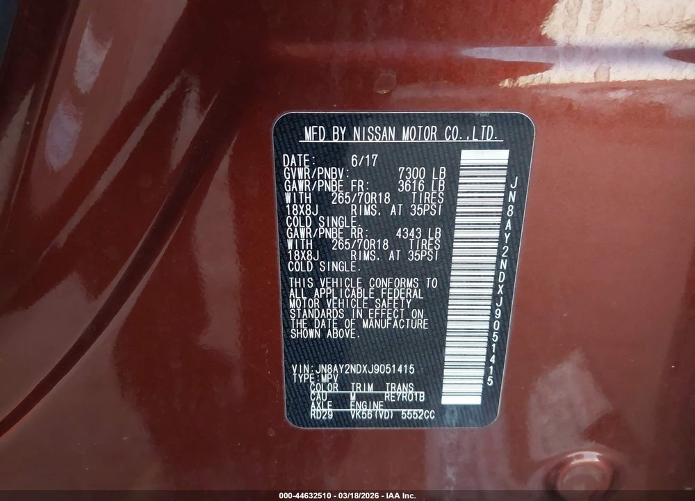 2018 NISSAN ARMADA SV VIN: JN8AY2NDXJ9051415