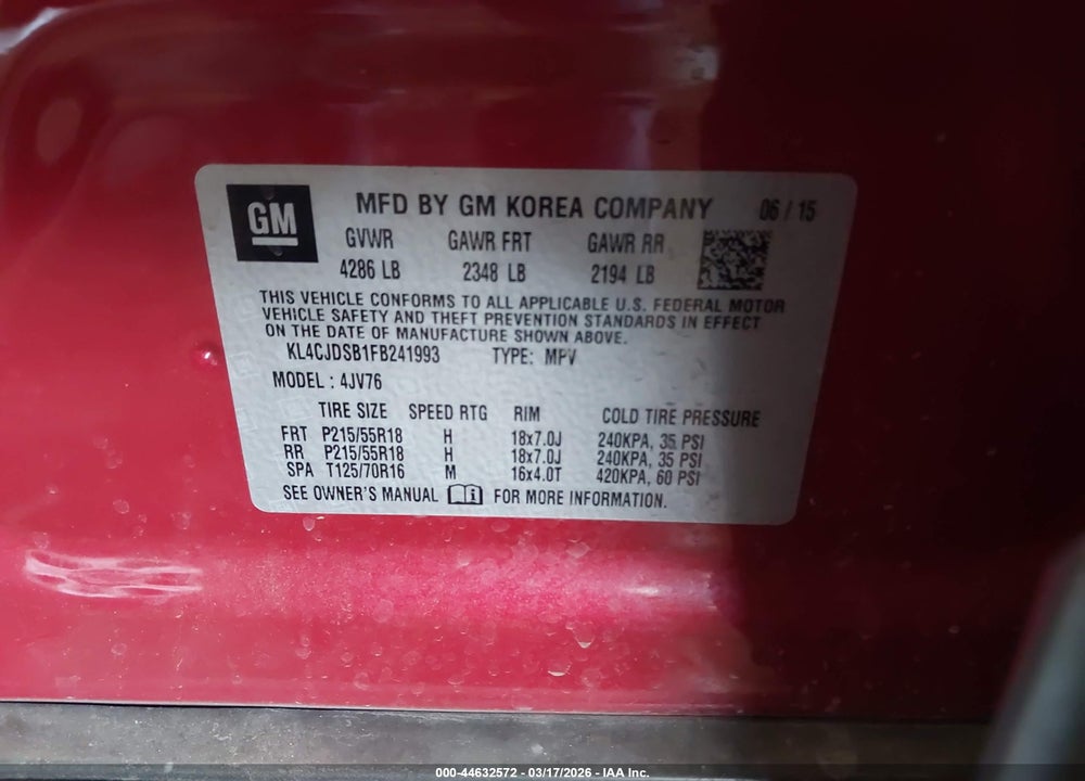 2015 BUICK ENCORE PREMIUM VIN: KL4CJDSB1FB241993