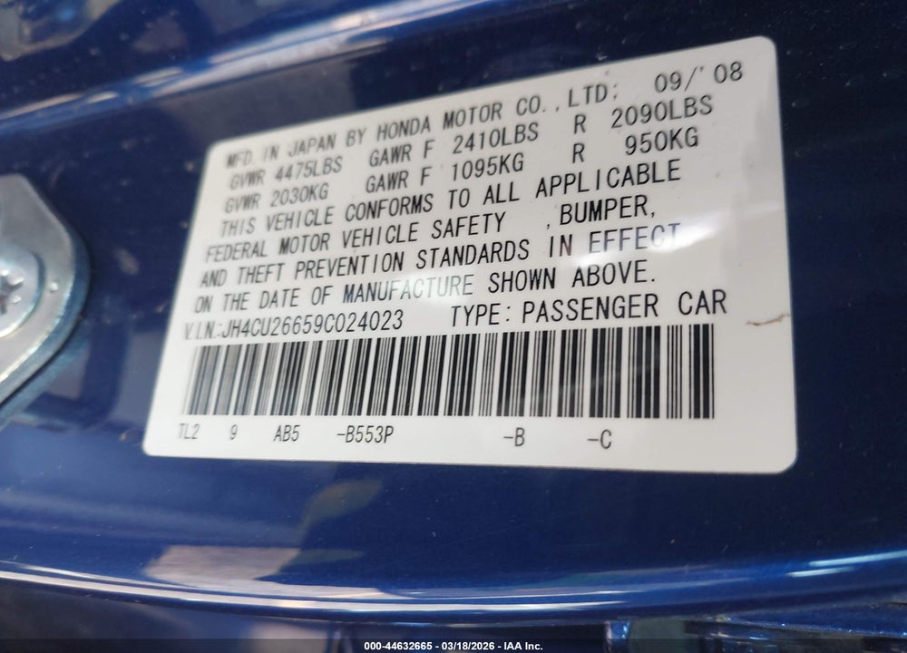 2009 ACURA TSX VIN: JH4CU26659C024023