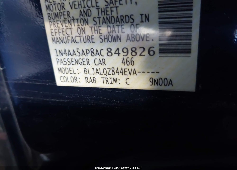 2010 NISSAN MAXIMA 3.5 S VIN: 1N4AA5AP8AC849826