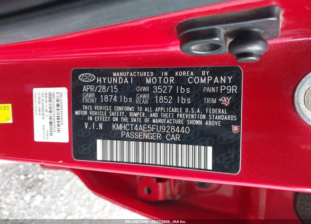 2015 HYUNDAI ACCENT GLS VIN: KMHCT4AE5FU928440