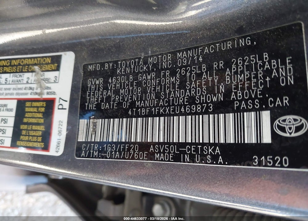 2014 TOYOTA CAMRY SE VIN: 4T1BF1FKXEU469873