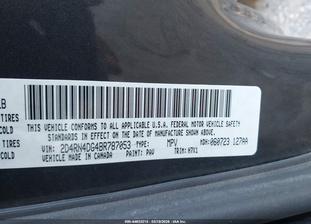 2011 DODGE GRAND CARAVAN EXPRESS VIN: 2D4RN4DG4BR787053