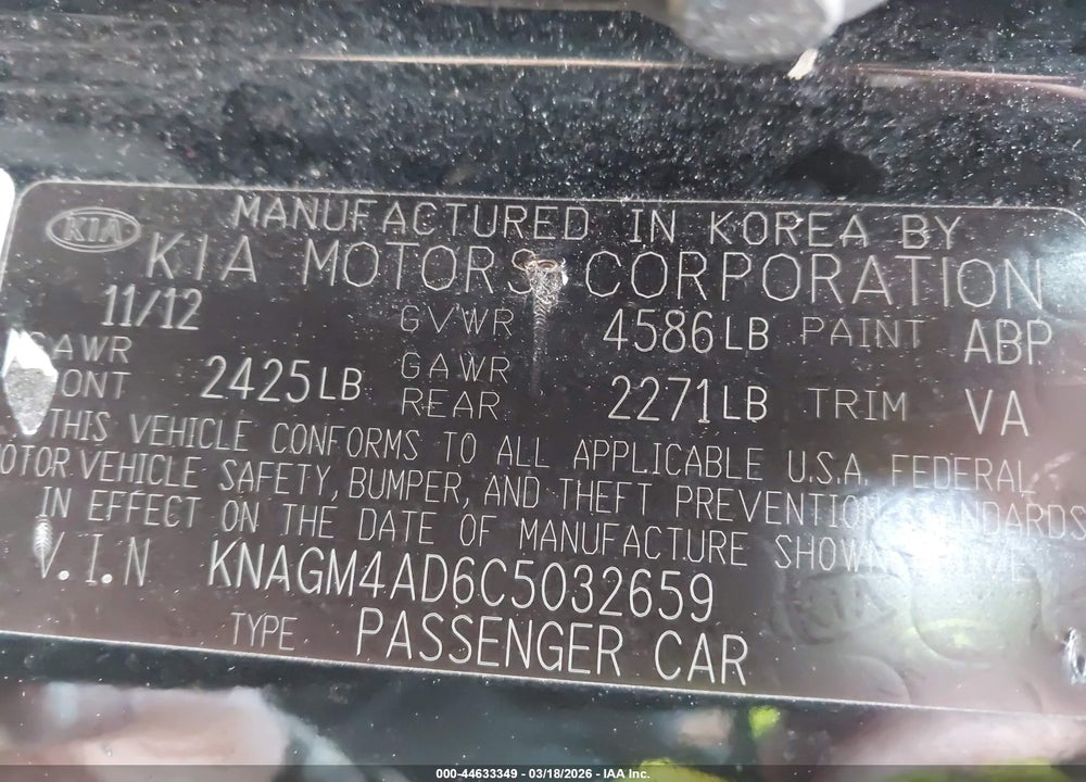 2012 KIA OPTIMA HYBRID EX VIN: KNAGM4AD6C5032659