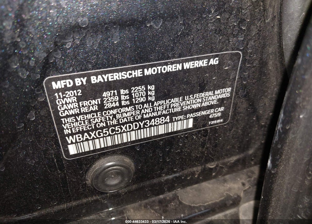 2013 BMW 528I VIN: WBAXG5C5XDDY34884