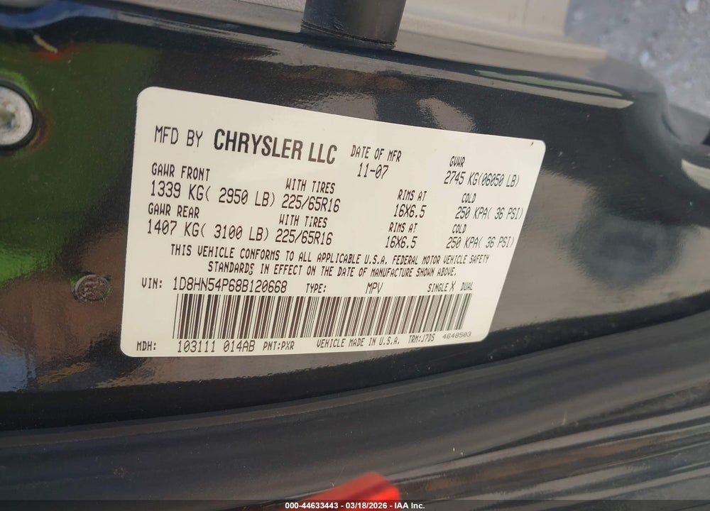 2008 DODGE GRAND CARAVAN SXT VIN: 1D8HN54P68B120668
