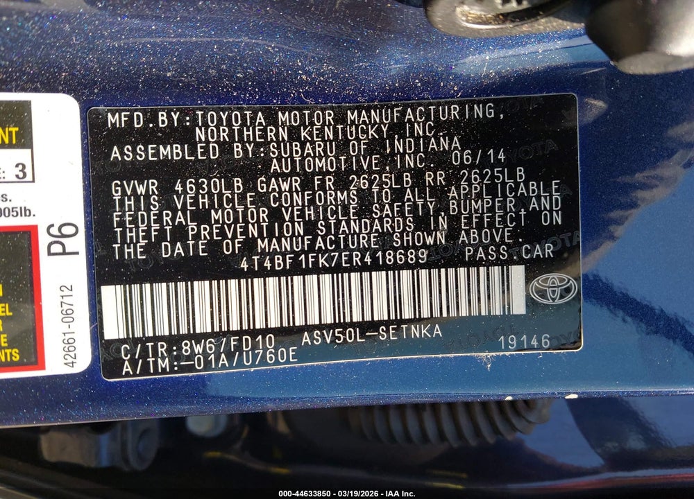 2014 TOYOTA CAMRY LE VIN: 4T4BF1FK7ER418689