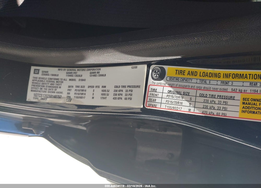 2009 GMC CANYON SLE1 VIN: 1GTCS139298140752