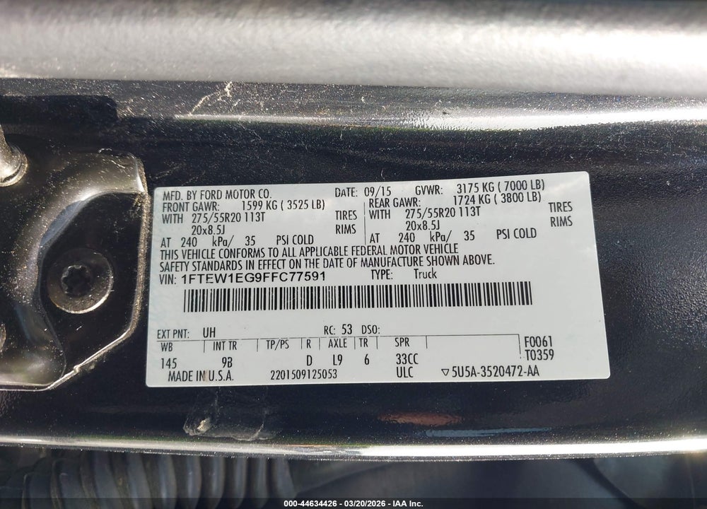 2015 FORD F-150 PLATINUM VIN: 1FTEW1EG9FFC77591