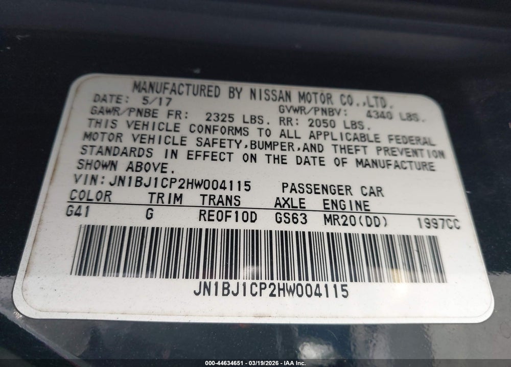 2017 NISSAN ROGUE SPORT SV VIN: JN1BJ1CP2HW004115