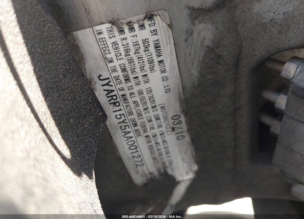2010 YAMAHA FJR1300 AC VIN: JYARP15Y5AA001272