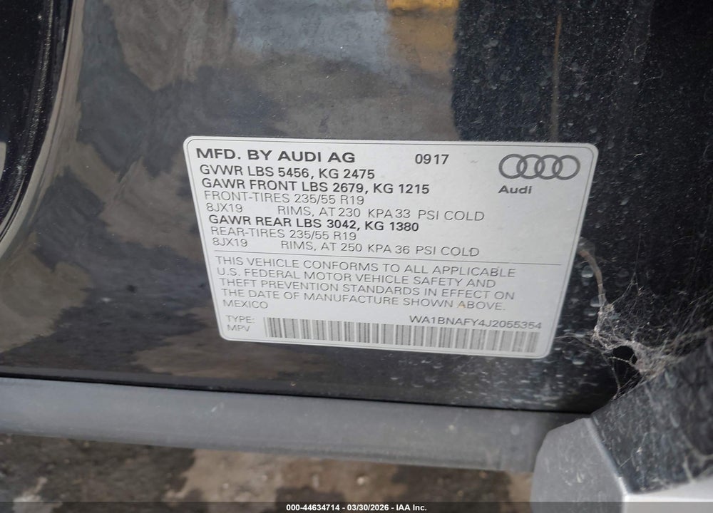 2018 AUDI Q5 2.0T PREMIUM/2.0T TECH PREMIUM VIN: WA1BNAFY4J2055354