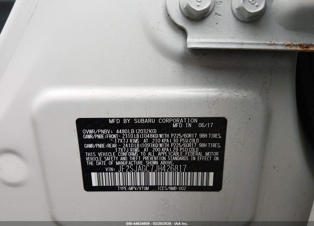 2018 SUBARU FORESTER 2.5I PREMIUM VIN: JF2SJAGC7JH426817