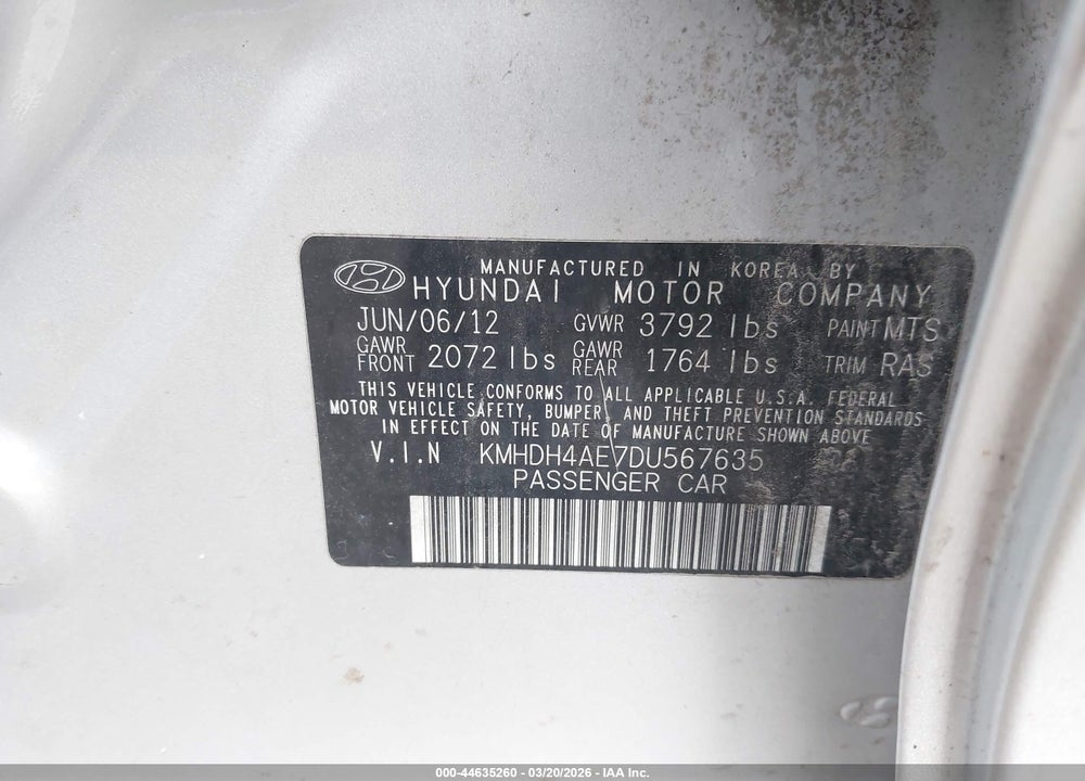 2013 HYUNDAI ELANTRA GLS/LIMITED VIN: KMHDH4AE7DU567635